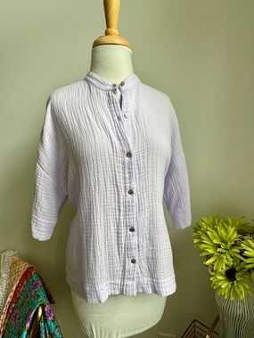 Eileen Fisher Lavender Button-Front Gauze Top